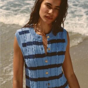 Zara Blue Striped Sleeveless Sweater Vest NWT